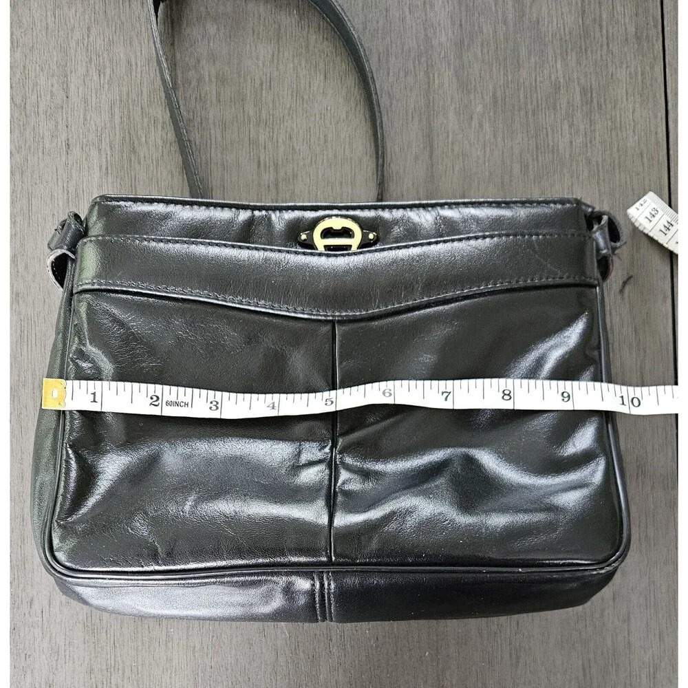 Aigner Crossbody Purse Shoulder Bag Handbag Smooth Black Leather Minimalist Vtg - Picture 3 of 12